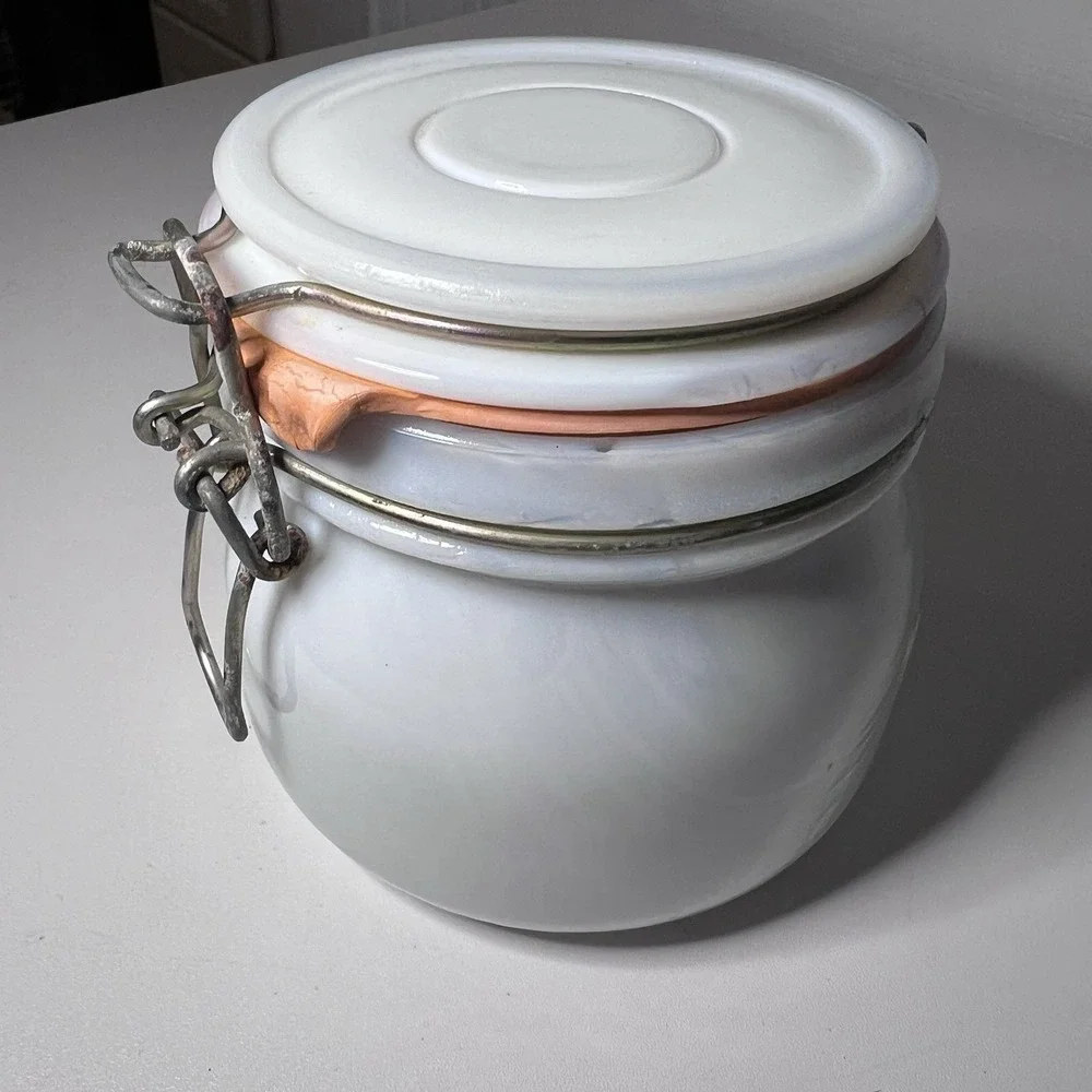 Vintage Milk Glass Wheaton Lidded Jar Canister Bale Clamp Locking Rubber Gasket‎